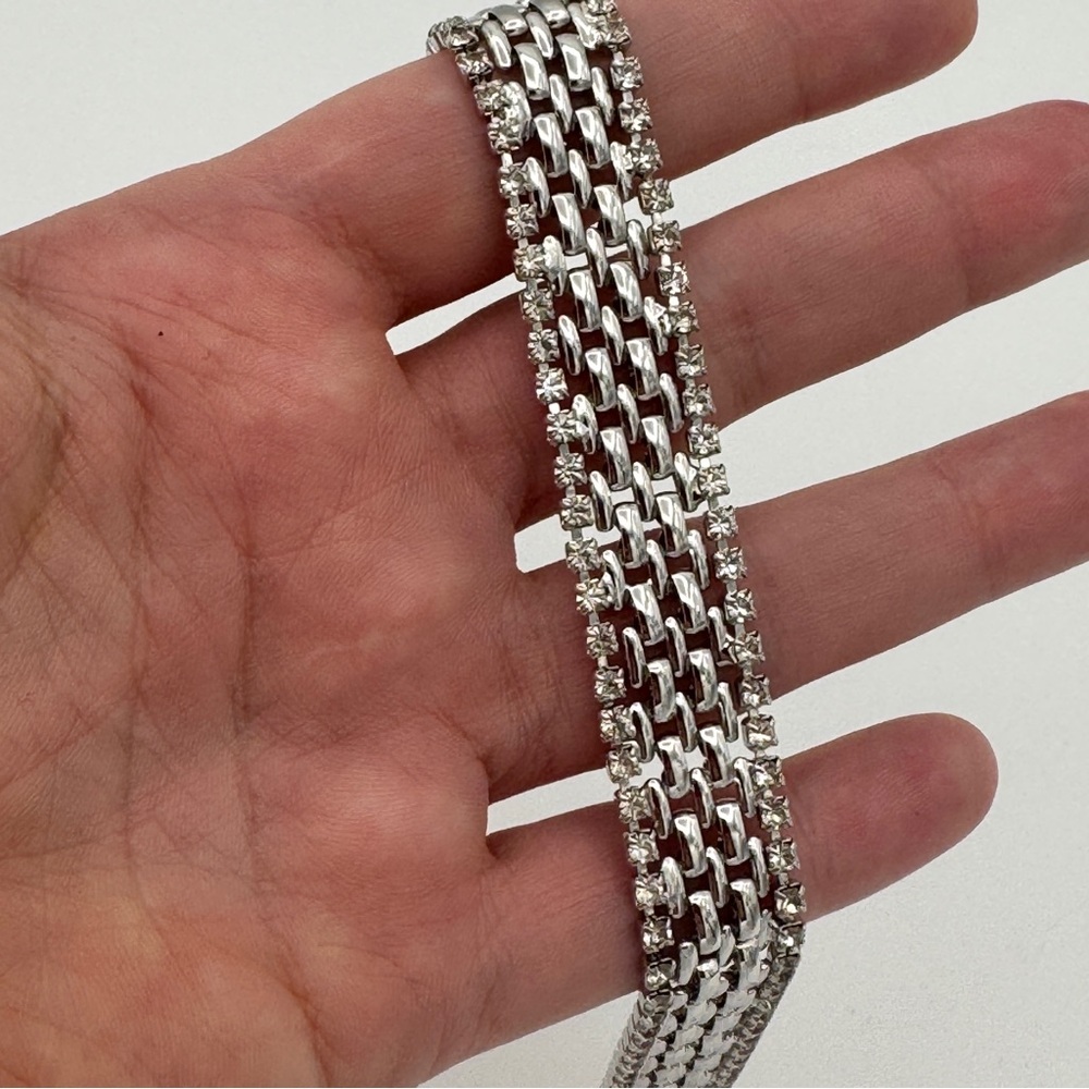 KJL Kenneth Jay Lane Silver Bracelet • Wide Rhinestone Link • New